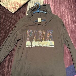 Pink Sequin Logo Hoodie Shirt